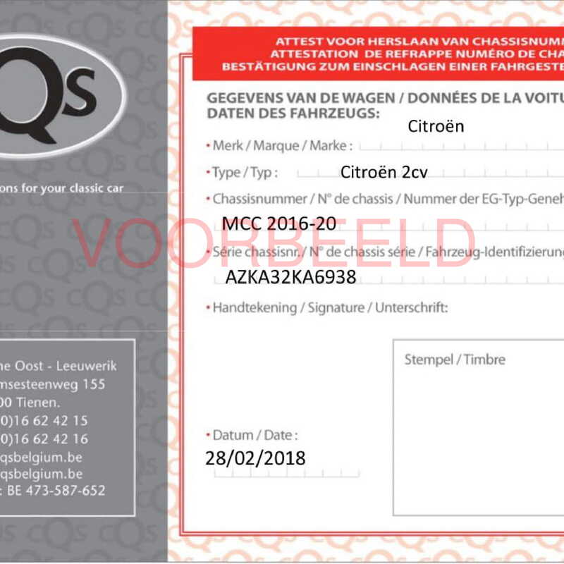 Frappe de n&deg; de chassis + attestation